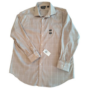 Lauren Ralph Lauren Black Label Button Down Shirt Men's Sz XL 17 Slim Tan Check